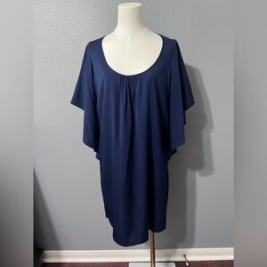 Diane Von Furstenberg Navy Blue Silk Blend Sheath Shirt Dress Knee Length Sz M.